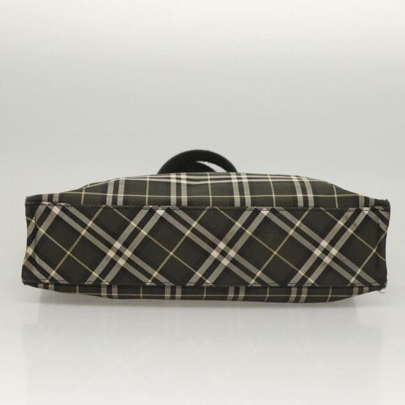 Burberrys Nova Check Blue Label Hand Bag Nylon Khaki Silver Auth hs1707 - Picture 6 of 16